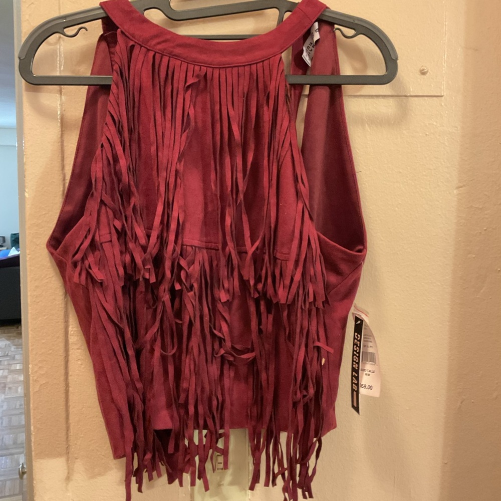 Burgundy fringe tank top
